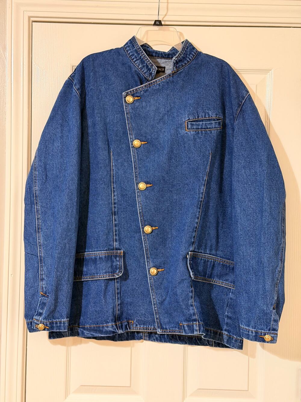 Giovanco Men's Retro Denim Asymmetric Single Breasted Jacket Size 2XL